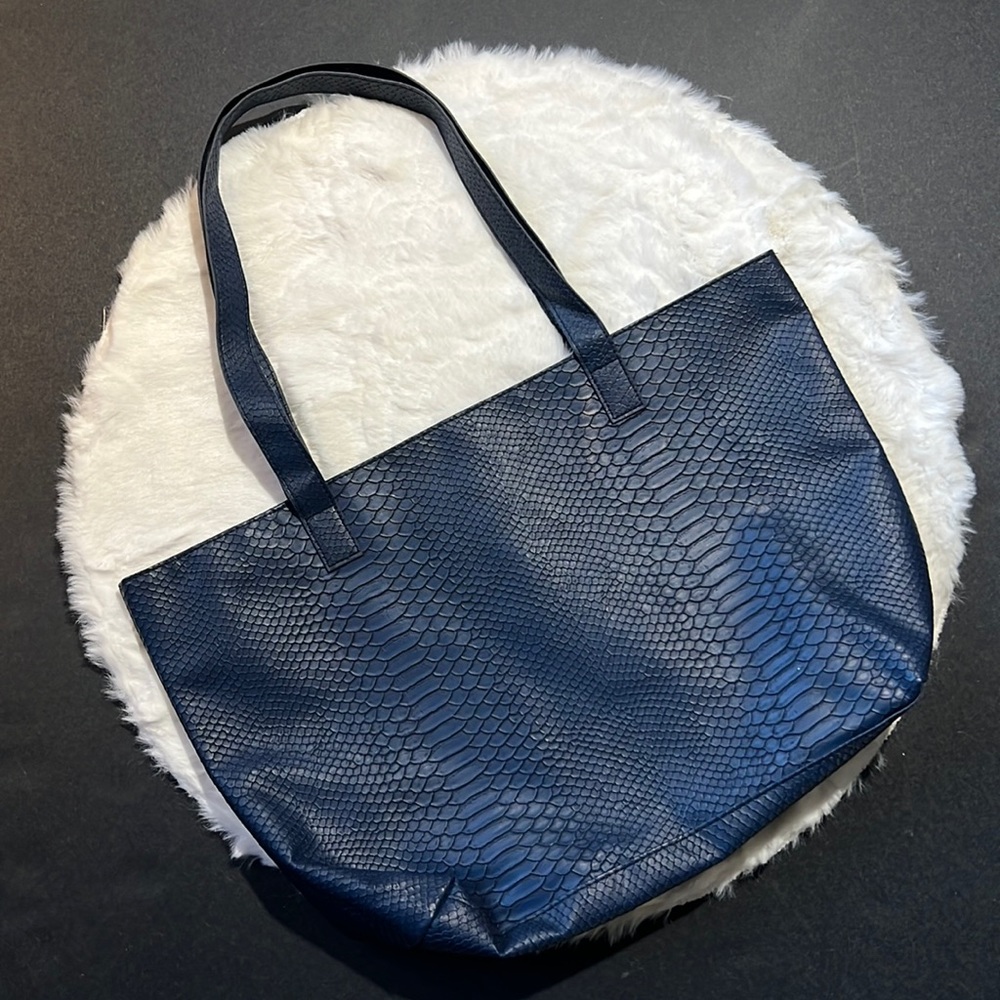 Bloomingdale's Faux Python Leather Tote Bag Shopper Handbag BLUE